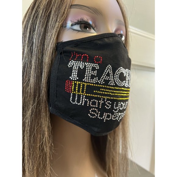 Teacher Superpower Rhinestone Bling Face Mask - Picture 5 of 10